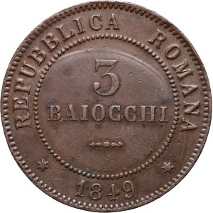 Italy, Second Roman Republic, 3 Baiocchi 1849