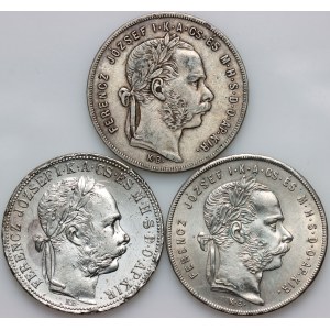 Hungary, Franz Joseph I, set of 1 Forint coins from 1879-1887, (3 pieces)