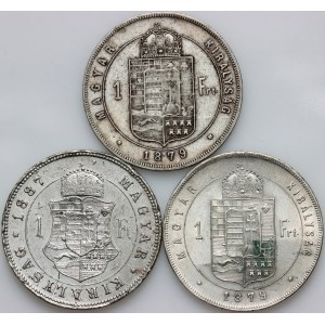 Hungary, Franz Joseph I, set of 1 Forint coins from 1879-1887, (3 pieces)