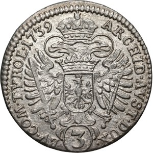 Rakousko, Karel VI., 3 krajcars 1739, Hall