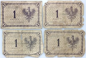 II Republic, set of banknotes 1 zloty 28.02.1919, (4 pieces)