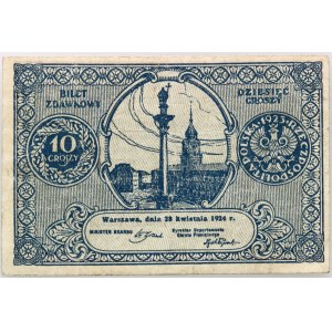 II RP, 10 groszy 28.04.1924, Bilet zdawkowy