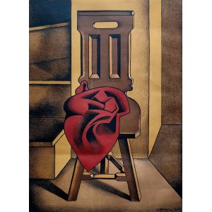 Henryk Berlewi (1894-1967), Chaise avec draperie rouge (avec dédicace), 1950/53