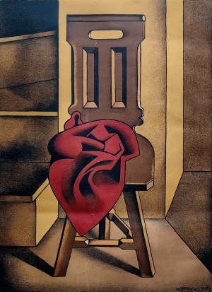Henryk Berlewi (1894-1967), Židle s červenou drapérií (s věnováním), 1950/53
