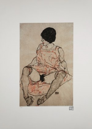 Egon Schiele (1890-1918), Nude in a red dress