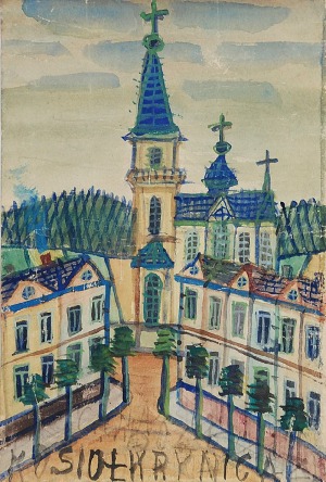 NIKIFOR KRYNICKI (1895-1968), Krynica - widok na kościół