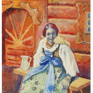 Stanisław KAMOCKI (1875-1944), W wiosennym słońcu - Dziewczyna góralska siedząca przed chatą