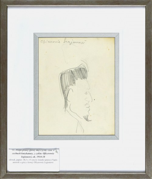 Stanisław KAMOCKI (1875-1944), Profil prawy głowy mężczyzny, szkic o cechach karykatury, z cyklu: Oficerowie legionowi, ok. 1914-1918