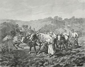 Juliusz KOSSAK (1824-1899), Mohort laboure le sol dans lequel le sabre est enfoncé.