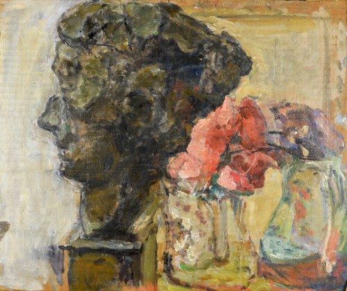 Zygmunt SCHRETER / SZRETER (1886-1977), Martwa natura z kwiatami w wazonie i rzeźbą głowy