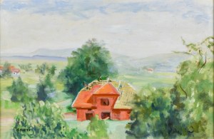 Irena WEISS - ANERI (1888-1981), Kalvarienberg - Landschaft mit Haus im Bau, ca. 1970