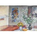 Irena WEISS - ANERI (1888-1981), Wnętrze mieszkania artystki z kwiatami i portretem Wojciecha Weissa