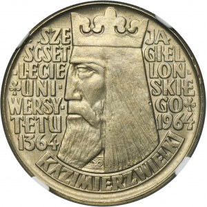 10 złotych 1964 Kazimierz Wielki - NGC MS62 - wypukły napis na awersie
