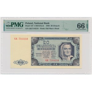 20 złotych 1948 - GK - PMG 66 EPQ - papier prążkowany