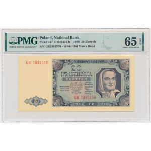 20 złotych 1948 - GR - PMG 65 EPQ - papier prążkowany