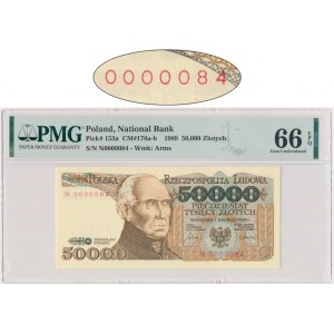 50.000 złotych 1989 - N 0000084 - PMG 66 EPQ - bardzo niski numer seryjny