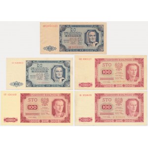 Zestaw, 20-100 złotych 1948 (5 szt.) - w tym rzadsze odmiany