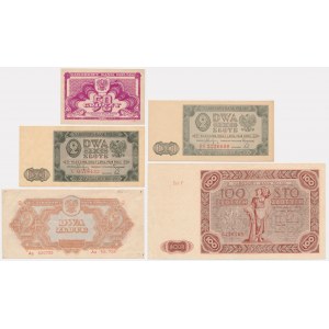 Zestaw, 50 groszy-100 złotych 1944-48 (5 szt.)