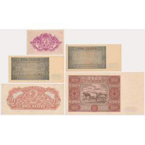 Zestaw, 50 groszy-100 złotych 1944-48 (5 szt.)