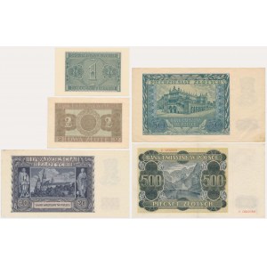 Zestaw, 1-500 złotych 1940-41 (5 szt.)