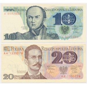 Zestaw, 10-20 złotych 1982 (2 szt.) - serie A i AA
