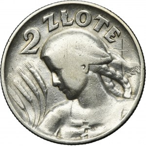 Kobieta i kłosy, 2 złote Londyn 1925 - kropka po dacie
