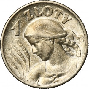 Kobieta i kłosy, 1 złoty Londyn 1925 - kropka po dacie