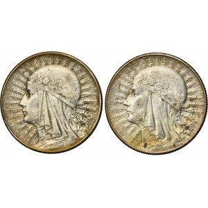 Zestaw, Głowa kobiety, 5 złotych 1933-1934 (2 szt.)