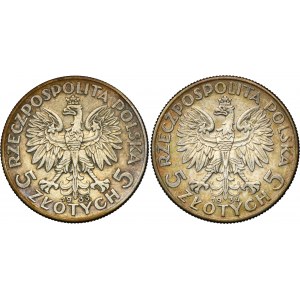 Zestaw, Głowa kobiety, 5 złotych 1933-1934 (2 szt.)