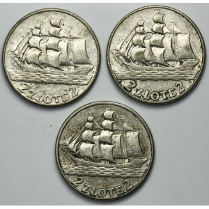 Zestaw, Żaglowiec, 2 złote 1936 (3 szt.)