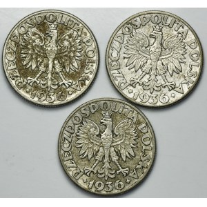 Zestaw, Żaglowiec, 2 złote 1936 (3 szt.)