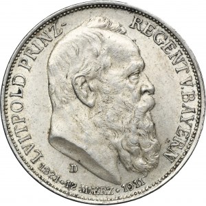 Germany, Bavaria, Regent Luitpold, 3 Mark Munich 1911 D