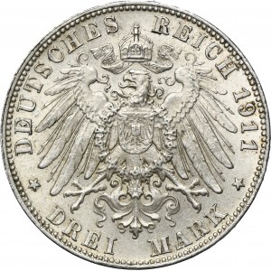 Germany, Bavaria, Regent Luitpold, 3 Mark Munich 1911 D