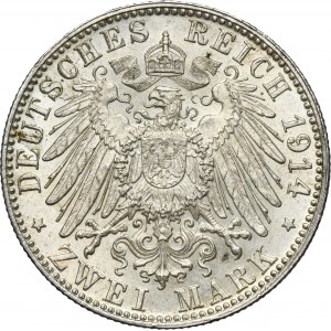 Germany, Kingdom of Bavaria, Ludwig III, 2 Mark Munich 1914 D