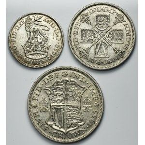 Set, Great Britain, George V, Shilling, 1 Florin and 1/2 Crown (3 pcs.)