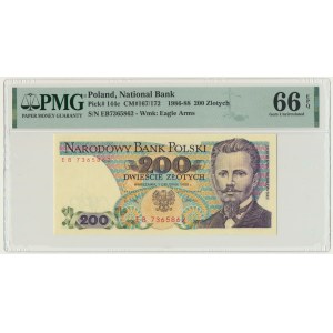 200 złotych 1988 - EB - PMG 66 EPQ - pierwsza seria rocznika