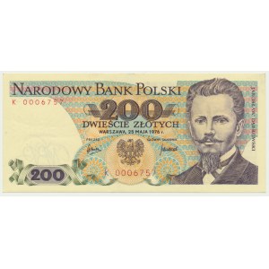 200 złotych 1976 - K 0006757 - niski numer seryjny