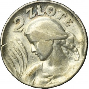Kobieta i kłosy, 2 złote Londyn 1925 - kropka po dacie