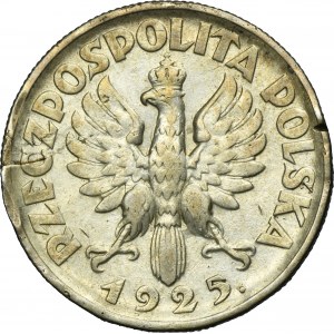 Kobieta i kłosy, 2 złote Londyn 1925 - kropka po dacie