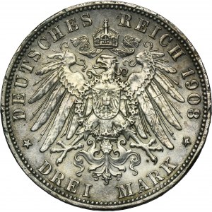 Germany, Kingdom of Prussia, Wilhelm II, 3 Mark Berlin 1908 A