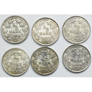 Set, Germany, German Empire, Wilhelm II, 1/2 Mark (6 pcs.)