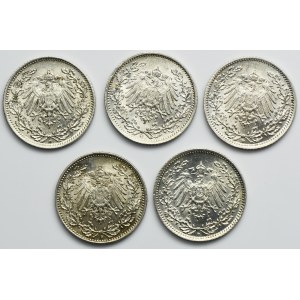 Set, Germany, German Empire, Wilhelm II, 1/2 Mark (5 pcs.)