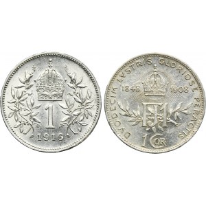 Set, Austria, Franz Joseph I, 1 Corona Wien 1908 and 1916 (2 pcs.)