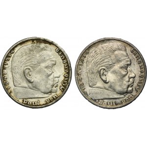 Set, Germany, Third Reich, 5 Mark 1935 and 1937 (2 pcs.)