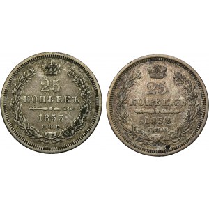 Set, Russia, Nicholas I and Alexander II, 25 Kopeck Peterburg (2 pcs.)