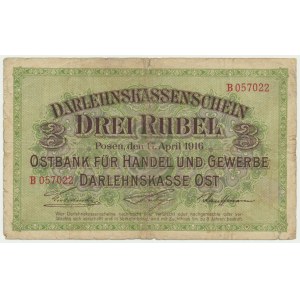 Posen, 3 Rubles 1916 - B - long clause -
