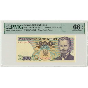 200 złotych 1988 - EB - PMG 66 EPQ - pierwsza seria rocznika