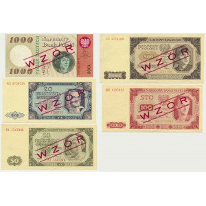 Zestaw, 20-1.000 złotych 1948-65 - WZÓR (5 szt.)