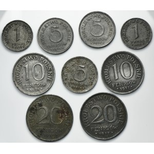 Set, Polish Kingdom, 1 pfennig, 5 pfennig, 10 pfennig and 20 pfennig (9 pcs.)