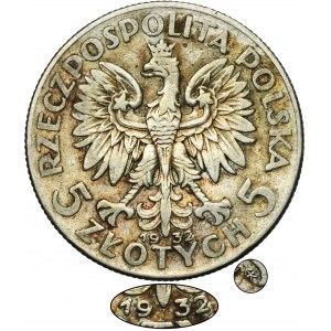 Głowa Kobiety, 5 złotych Warszawa 1932 - RZADKIE